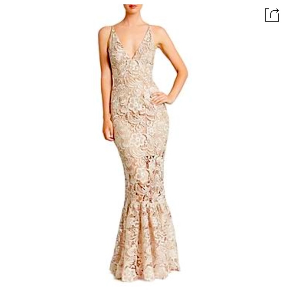 Sophia Crochet Lace Mermaid Gown In Nude